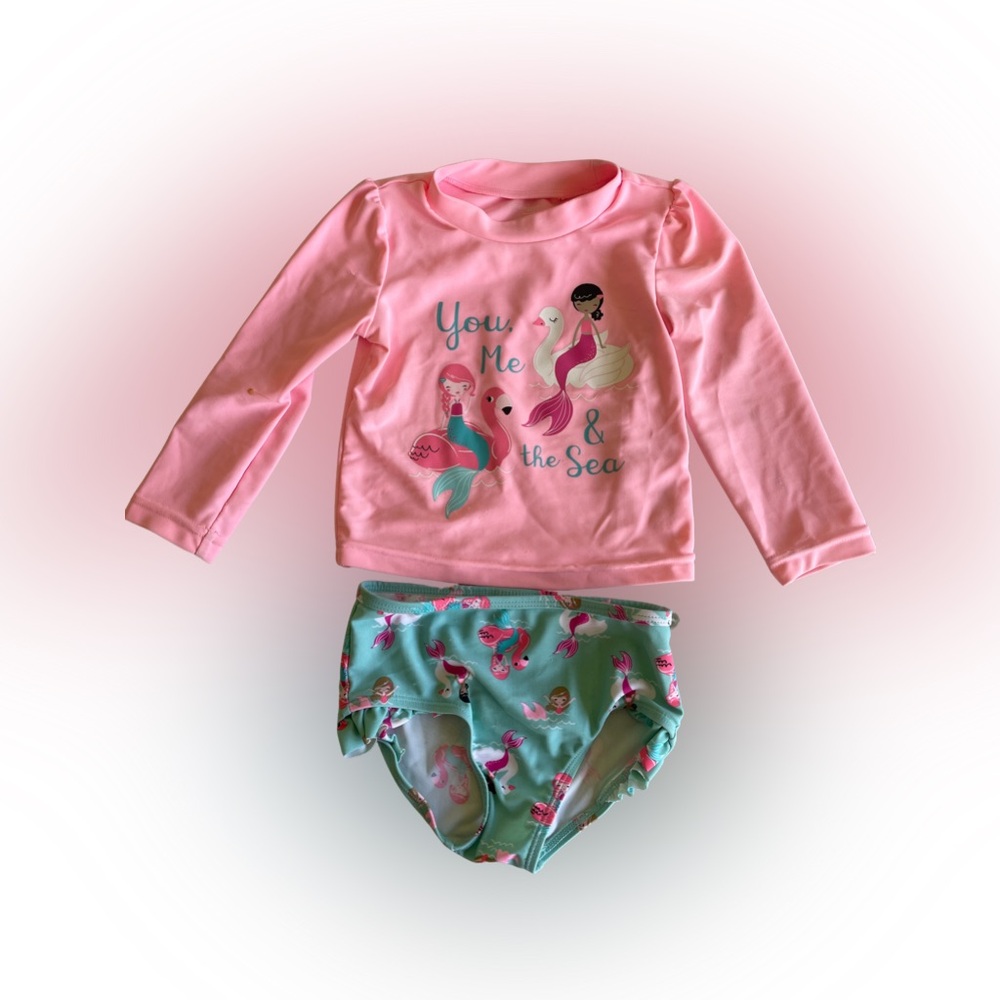Kids Mermaid Swim Set - Pink Top & Green Bottoms